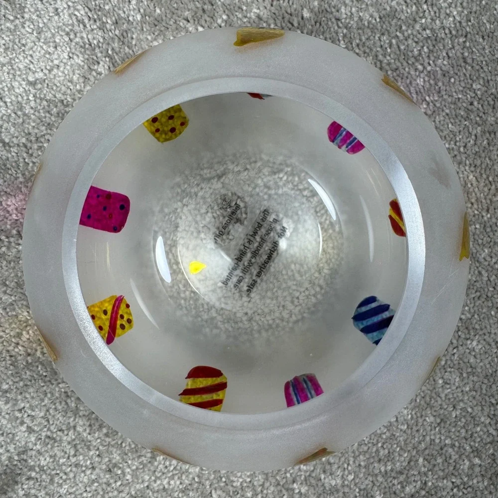 Teleflora Frosted Glass‎ Bowl Hand Painted Birthday Candles Votive Holder Gift